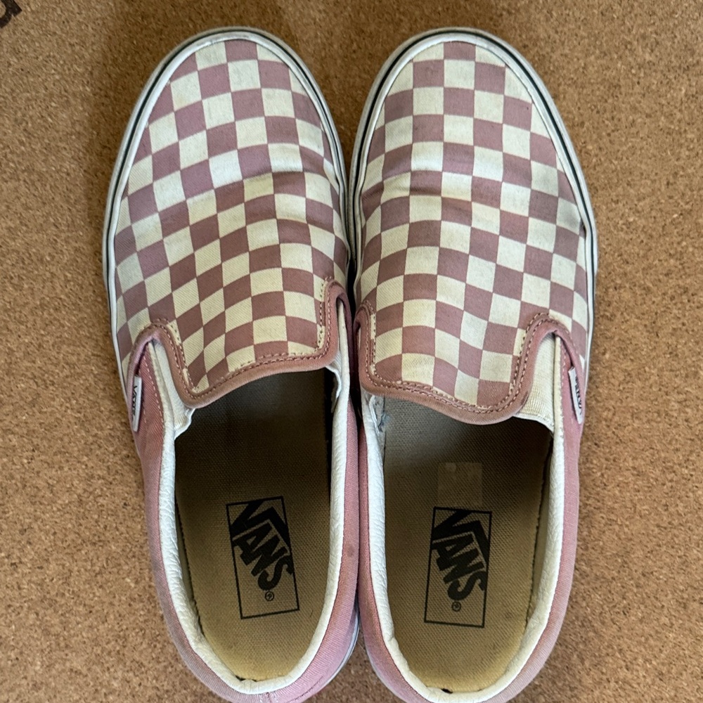 Vans womens Rose and White Checkered Slip-On Sneakers
